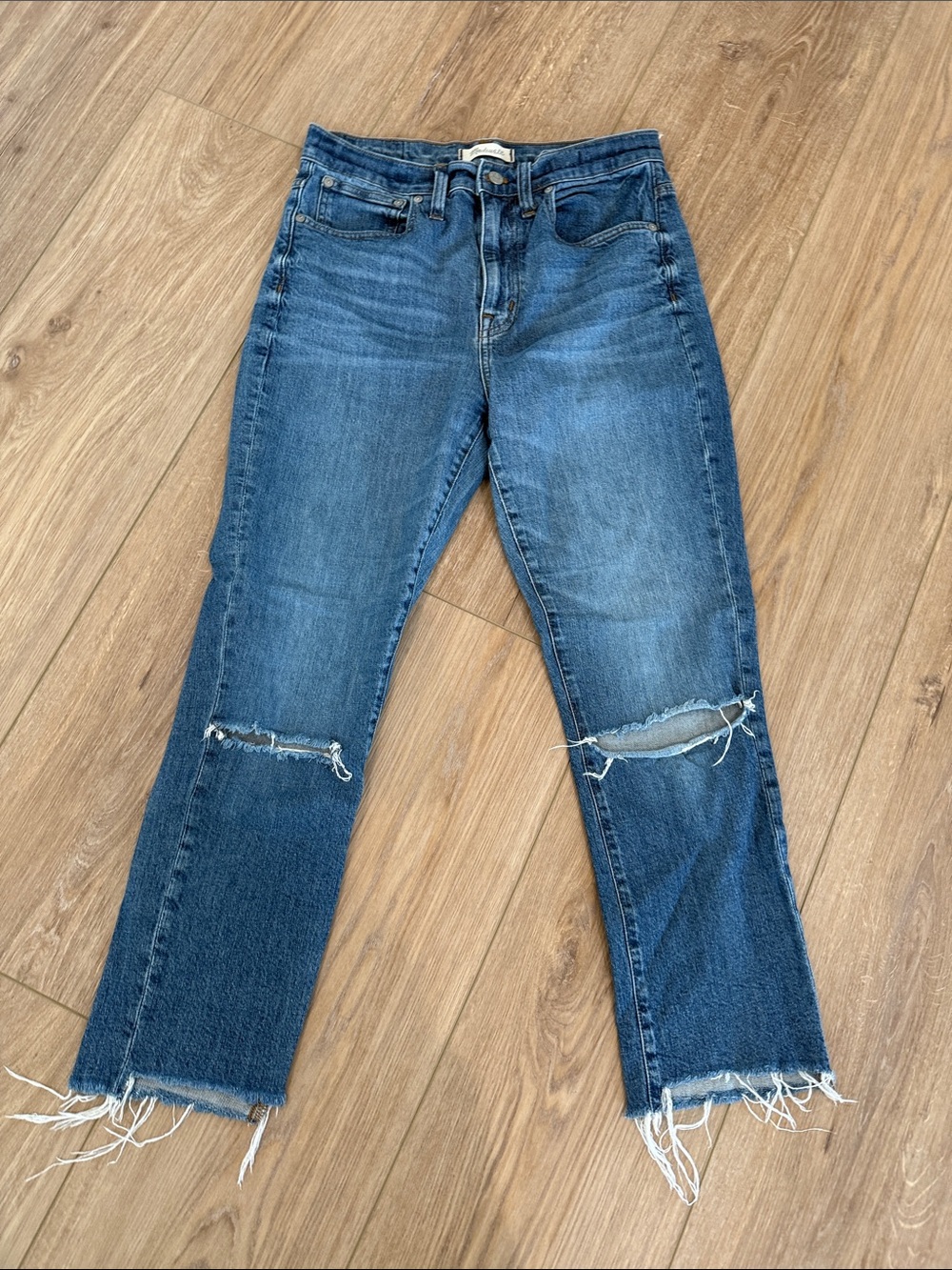 Madewell Cropped Straight-Leg Ripped high rise slim boy Jean
